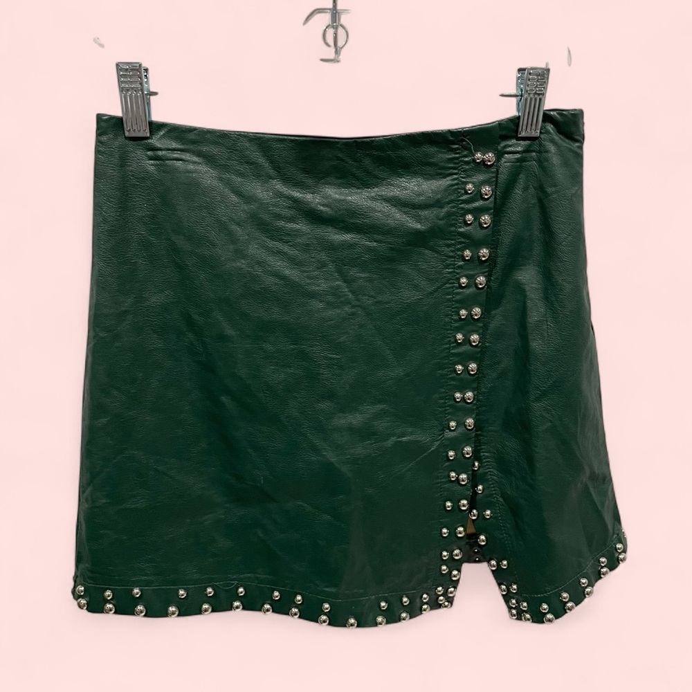 Y2K Green machine faux leather studded micro mini skort baddie rocker punk